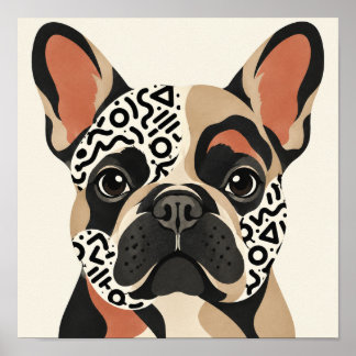 Fransk Bulldog Memphis Mönster Grafisk Konst Poster