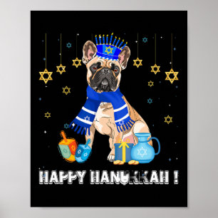 Fransk Bulldog Menorah Hatt Glad Chanukah Hanukkah Poster