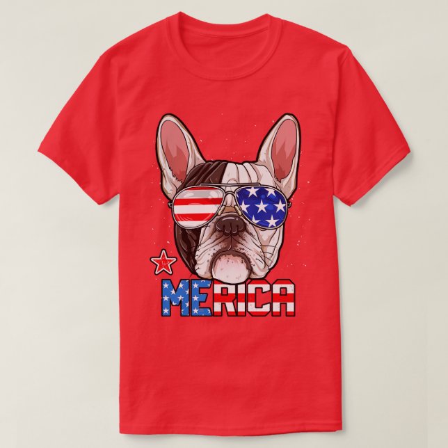 Fransk Bulldog Merica 4 juli T Manar Boys Hund T Shirt (Design framsida)