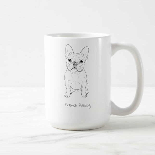 Fransk Bulldog Minimalistisk Linje Konst - Fram oc Kaffemugg (Höger)
