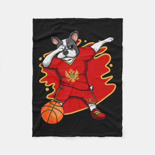 Fransk Bulldog Montenegro Basketball Fläkt Jersey Fleecefilt (Framsidan)