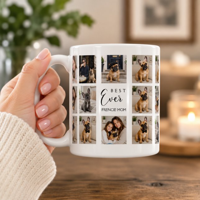 Fransk Bulldog Mor Mamma fotokollage Kaffemugg (Skapare uppladdad)