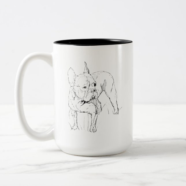 Fransk Bulldog Mug – Handritad Hundillustration Två-Tonad Mugg (Vänster)