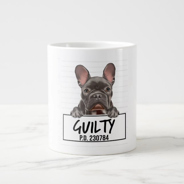 Fransk Bulldog Mugshot Guilty Hund Jumbo Mugg (Framsidan)