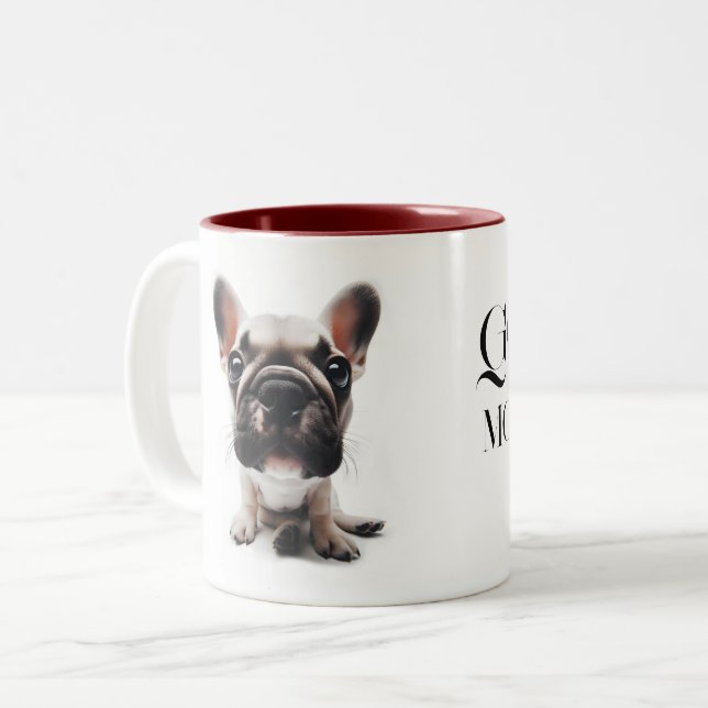 Fransk bulldog nära Mugg med dig namn (Framsida vänster)