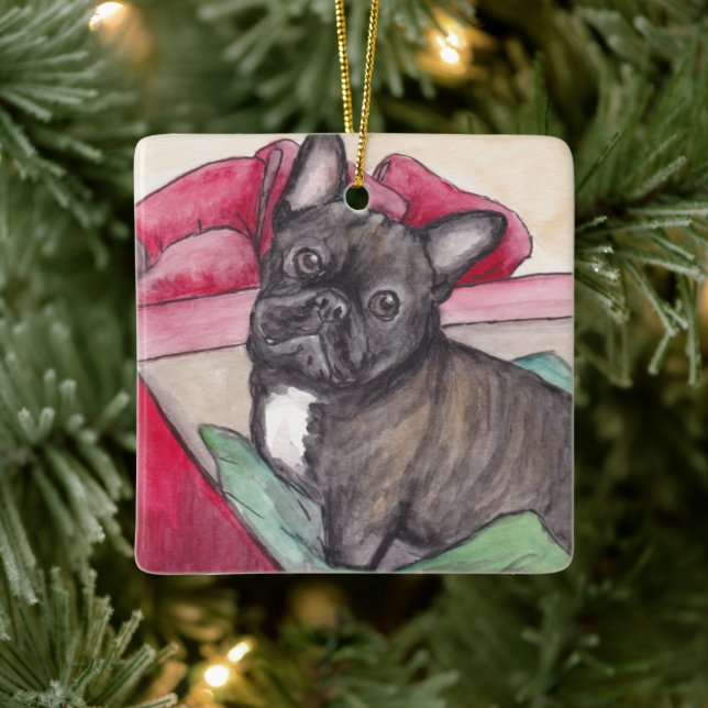 Fransk Bulldog Nuvarande Hund Art Ornament (Träd)