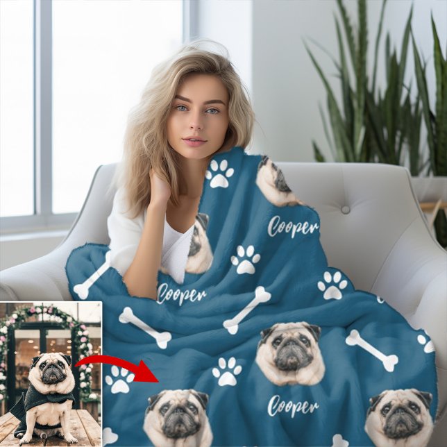 Fransk Bulldog, Ocean Blue Personlig Pet Fleecefilt (Skapare uppladdad)