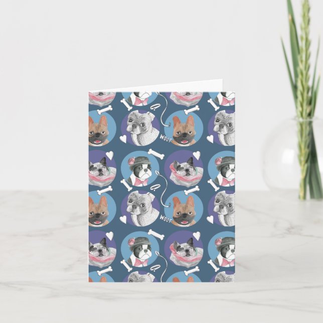 Fransk Bulldog och Boxer Roligt Helgkort (Framsida)