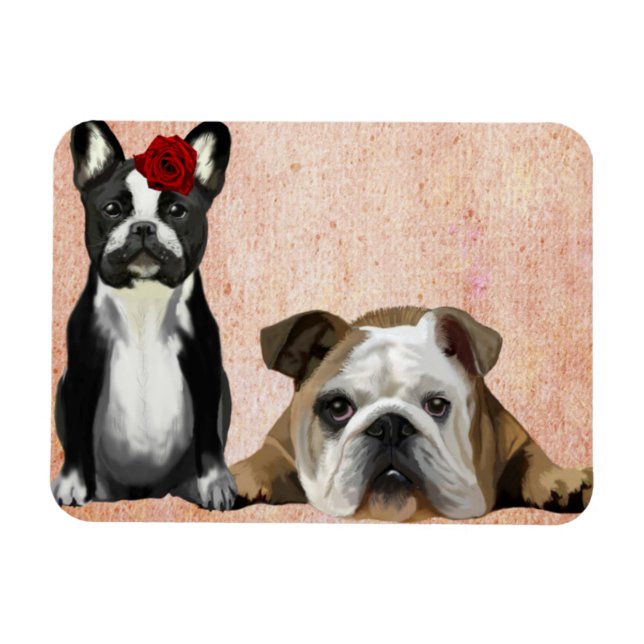 Fransk Bulldog och English Bulldog Magnet (Horisontell)