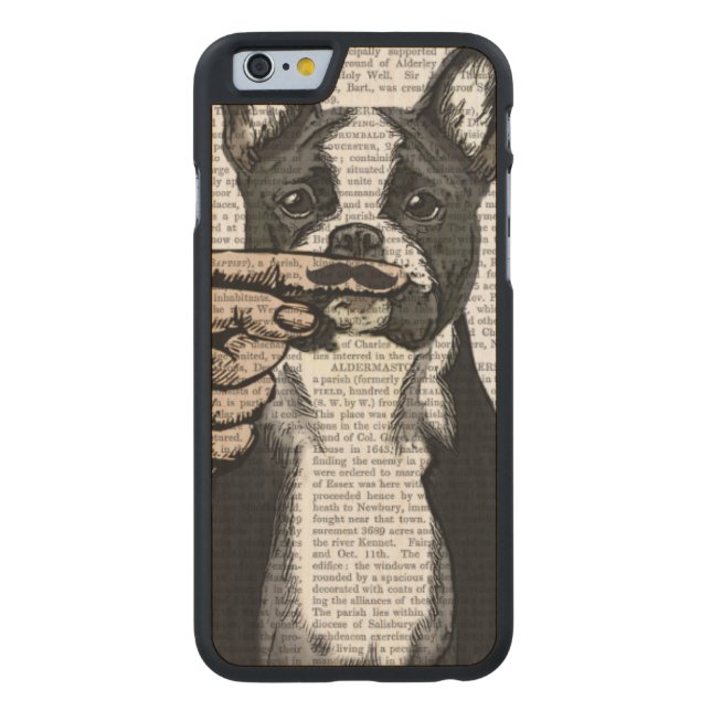 Fransk Bulldog och Finger Mustache Carved Wood iPhone Skal (Baksidan)