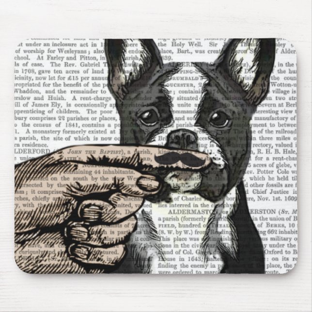Fransk Bulldog och Finger Mustache Musmatta (Framsidan)