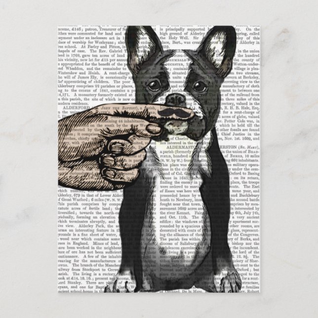 Fransk Bulldog och Finger Mustache Vykort (Framsida)