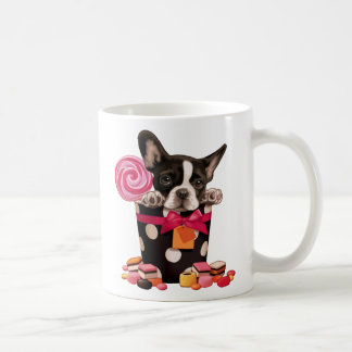 Fransk bulldog och godis kaffemugg