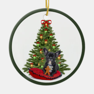 Fransk Bulldog och julgransprydnad Keramik