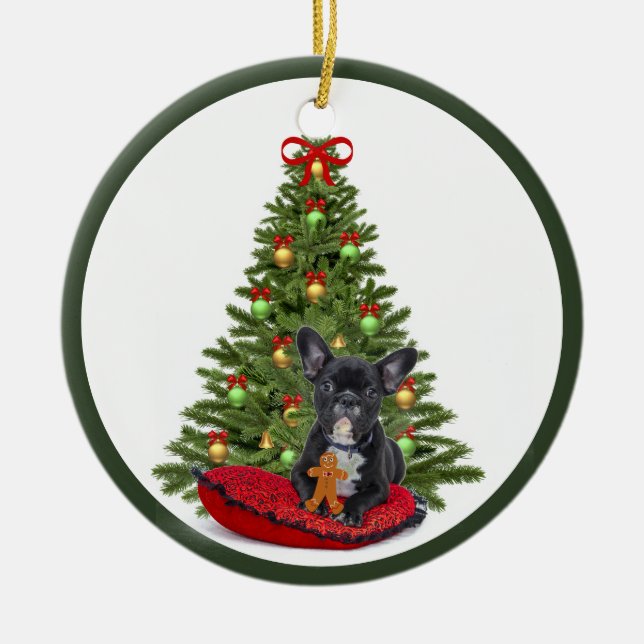 Fransk Bulldog och julgransprydnad Keramik (Framsidan)