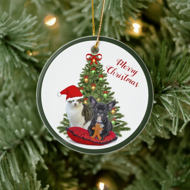 Fransk Bulldog och Katt Julgradsprydnad Julgransprydnad Keramik (Träd)