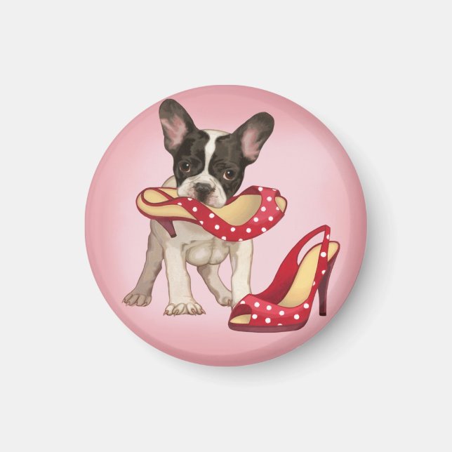 Fransk bulldog och polka dot sko magnet (Framsidan)