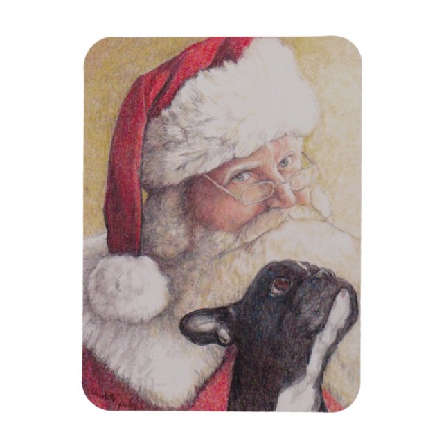 Fransk Bulldog och Santa Hund Art Flat Magnet (Vertikal)