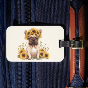 Fransk Bulldog omringad av solblommor Bagagebricka