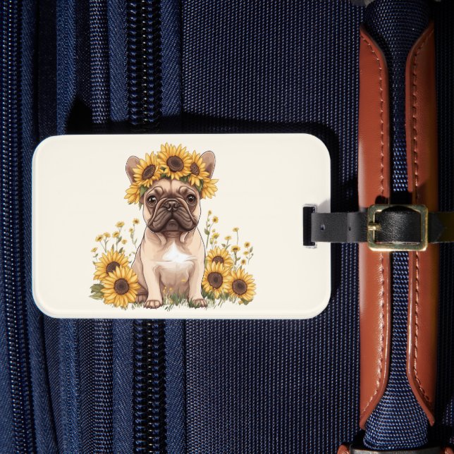 Fransk Bulldog omringad av solblommor Bagagebricka (Framsida Insitu 4)