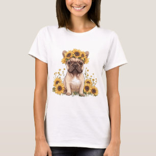 Fransk Bulldog omringad av solblommor T Shirt