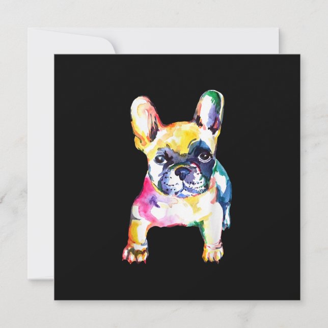 Fransk Bulldog Original Akvarell Teckning Gåva Julkort (Framsida)