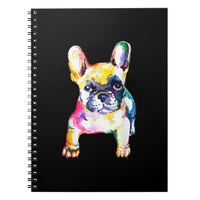 Fransk Bulldog Original Watercolor Teckning Gift Anteckningsbok (Framsidan)