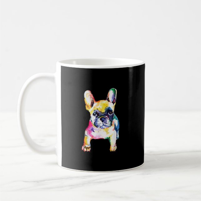 Fransk Bulldog Original Watercolor Teckning Gift Kaffemugg (Vänster)