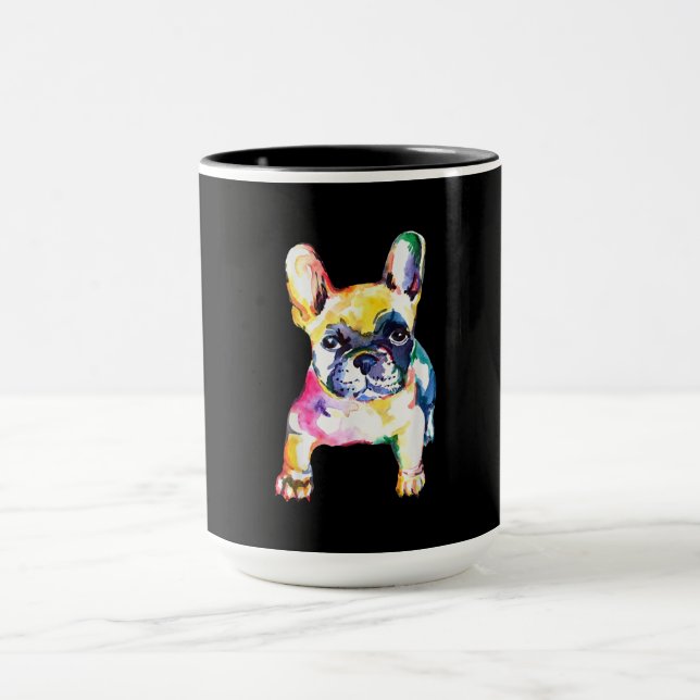 Fransk Bulldog Original Watercolor Teckning Gift Mugg (Center)