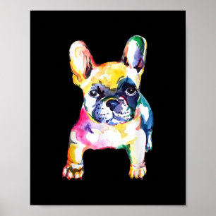 Fransk Bulldog Original Watercolor Teckning Gift Poster