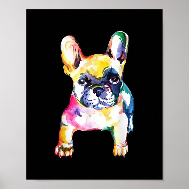 Fransk Bulldog Original Watercolor Teckning Gift Poster (Framsidan)