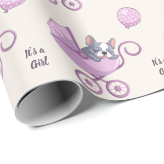 Fransk Bulldog på barnvagn Rosa Flick Bebis Baby S Presentpapper