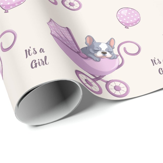 Fransk Bulldog på barnvagn Rosa Flick Bebis Baby S Presentpapper (Rullad Hörn)
