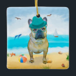 Fransk Bulldog på Beach Julgransprydnad Keramik<br><div class="desc">Cute hund på stranden är en perfekt presentidé för någon som kärlek i hund aveln.</div>
