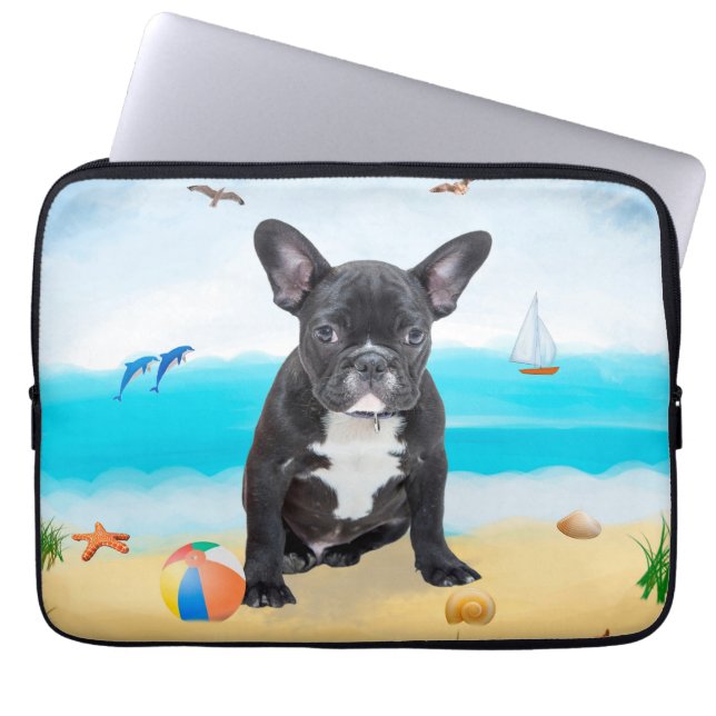 Fransk Bulldog på Beach Laptop Fodral (Framsidan)
