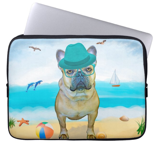 Fransk Bulldog på Beach Laptop Fodral (Framsidan)