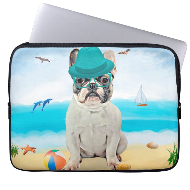 Fransk Bulldog på Beach Laptop Fodral (Framsidan)