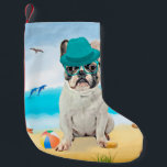 Fransk Bulldog på Beach Liten Julstrumpa<br><div class="desc">Cute hund på stranden är en perfekt presentidé för någon som kärlek i hund aveln.</div>