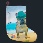 Fransk Bulldog på Beach Liten Julstrumpa<br><div class="desc">Cute hund på stranden är en perfekt presentidé för någon som kärlek i hund aveln.</div>