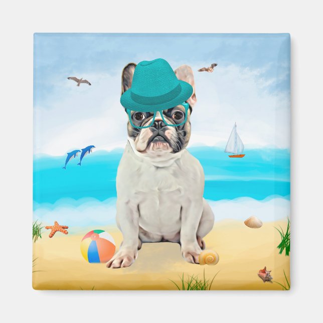 Fransk Bulldog på Beach Magnet (Framsidan)