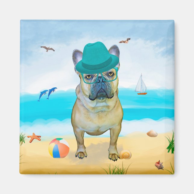 Fransk Bulldog på Beach Magnet (Framsidan)