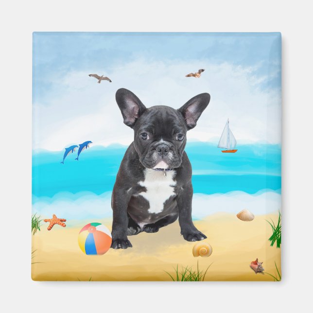 Fransk Bulldog på Beach Magnet (Framsidan)