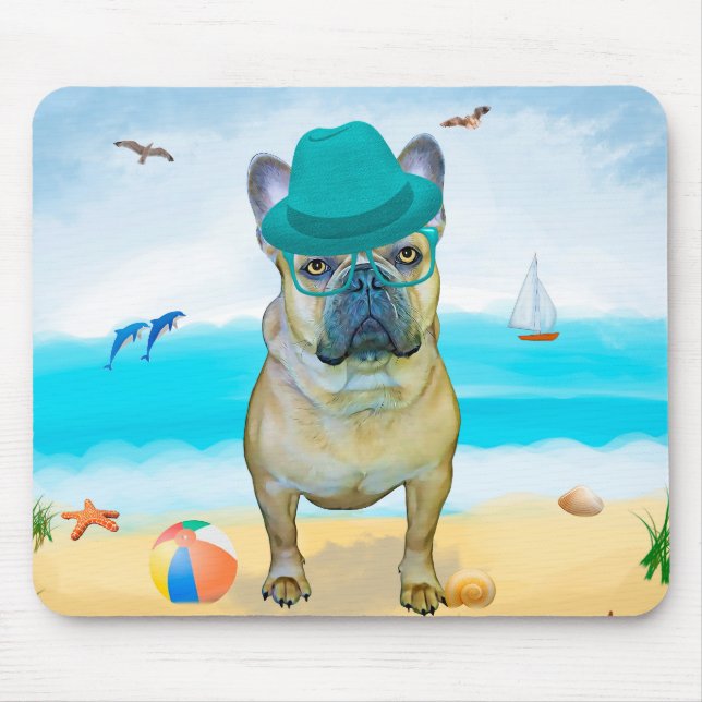 Fransk Bulldog på Beach Musmatta (Framsidan)