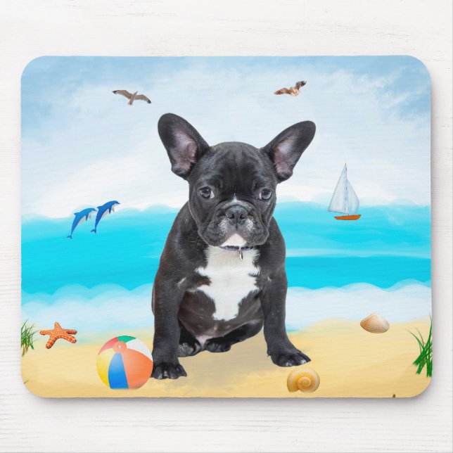 Fransk Bulldog på Beach Musmatta (Framsidan)