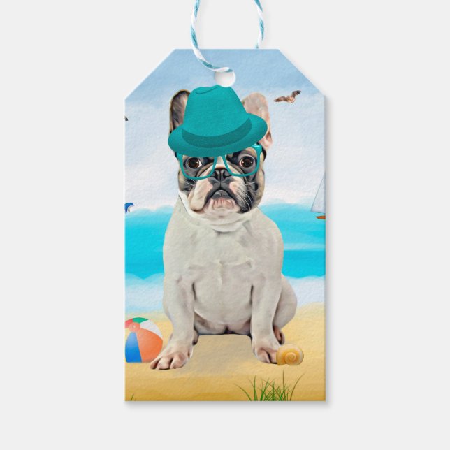 Fransk Bulldog på Beach Presentetikett (Framsidan)