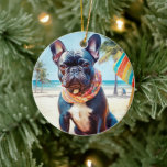 Fransk Bulldog på Beach, sommargåva till hund älsk Julgransprydnad Keramik<br><div class="desc">Tittar du perfektens sommargåva till hund älskare? Titta bara på den här fantastiska Hund på strandscenen! Den här öga-fångstdesignen fångar upp den här fina rasens lekande anda när den frossar på sanden och tar sig in i sol och surfa. Med sin livliga färg och verklighetstrogna detaljrikedom kommer den här designen...</div>
