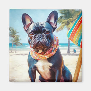 Fransk Bulldog på Beach, sommargåva till hund älsk Magnet