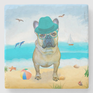 Fransk Bulldog på Beach Stenunderlägg