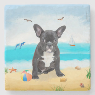 Fransk Bulldog på Beach Stenunderlägg