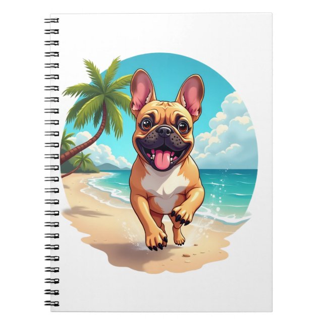 Fransk Bulldog på en Beach Anteckningsbok (Framsidan)